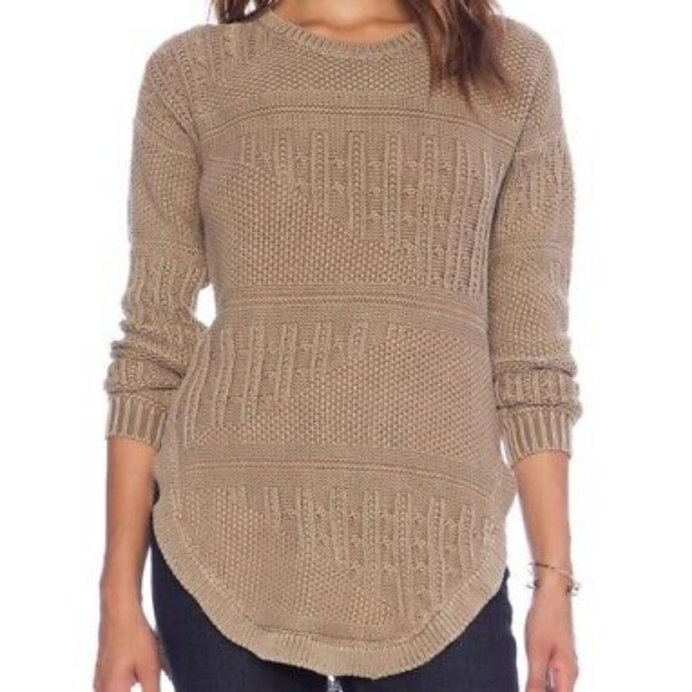 RVCA tan crochet knit long sleeve sweater. Size Large